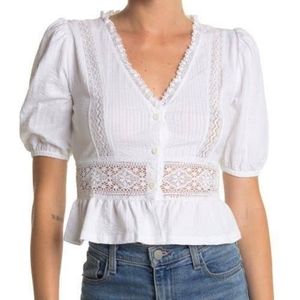 Topshop White Lace Trim Blouse